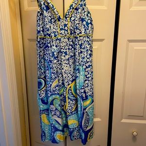 Blue paisley Lilly Pulitzer dress with yellow piping - linen lining